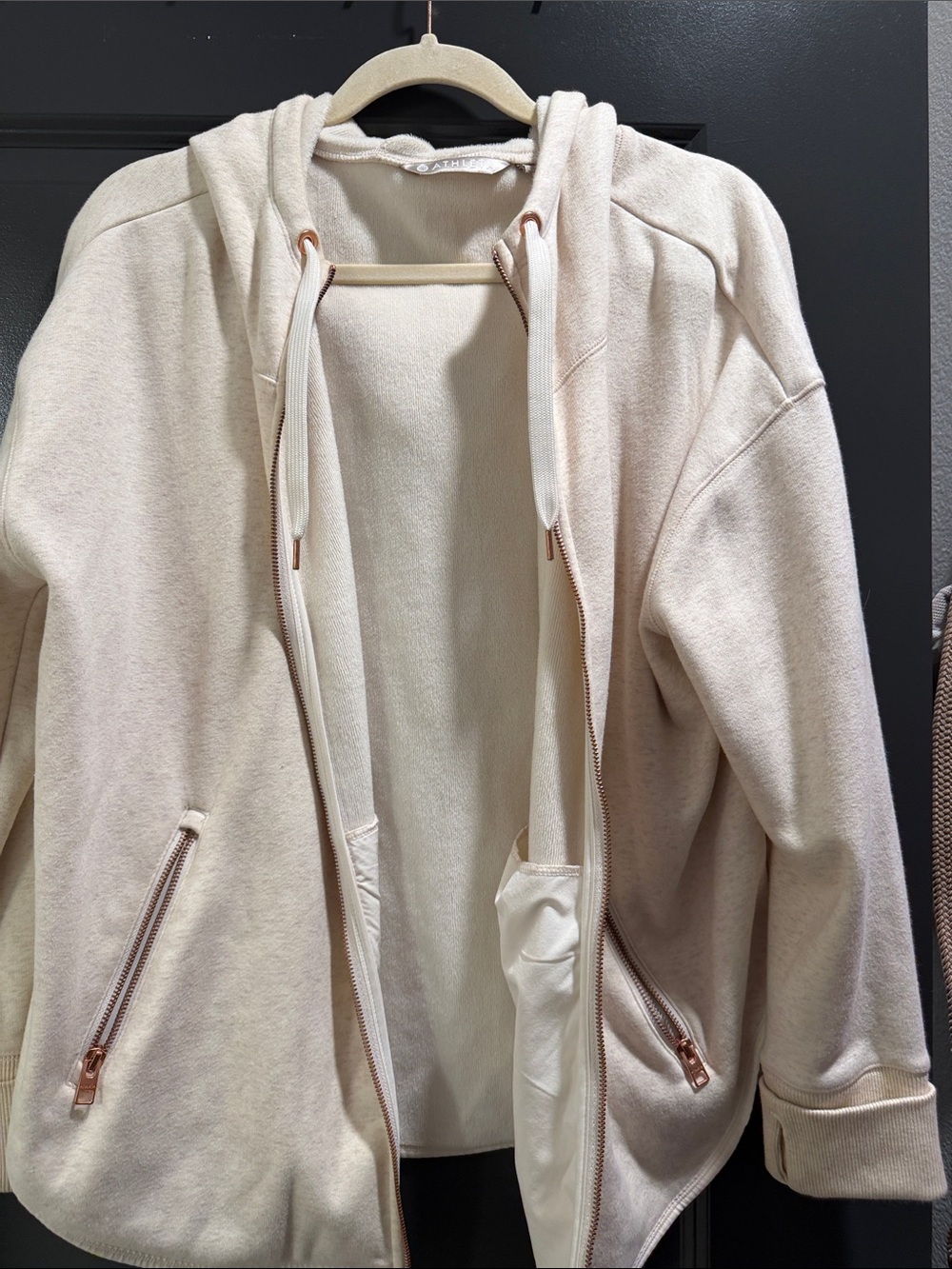 Athleta Cream Hooded Zip Bomber Jacket